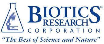 Biotics Research Corporation logo with lab flask and microscope, science and nature slogan
