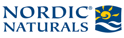 Nordic Naturals logo featuring sun, waves, and blue text