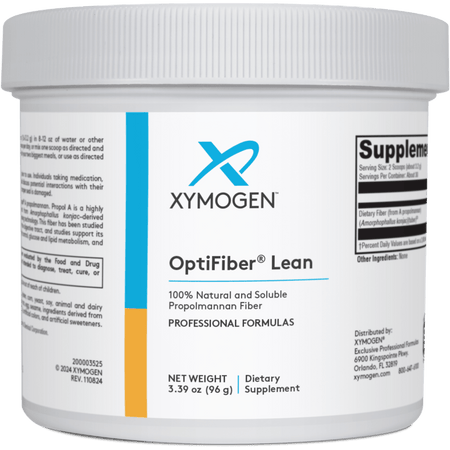 OptiFiber Lean dietary supplement container, 30 servings, natural propolmannan fiber.