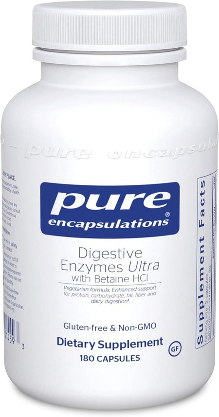Pure Encapsulations Digestive Enzymes Ultra dietary supplement bottle, 180 capsules, gluten-free