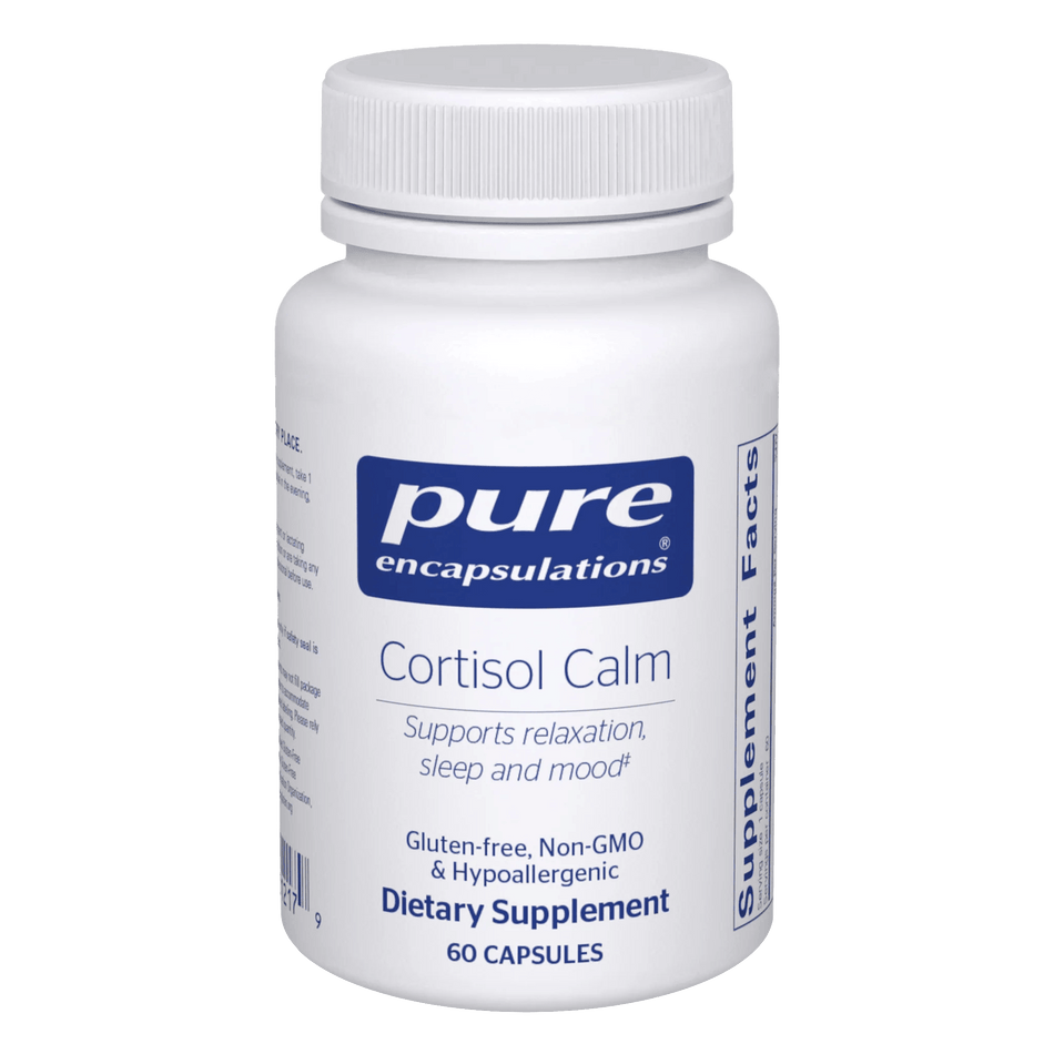 Pure Encapsulations Cortisol Calm supplement bottle, 60 capsules, for relaxation and sleep support