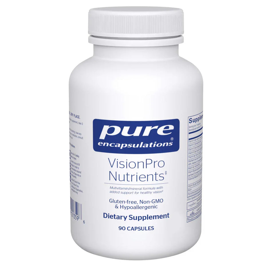Pure Encapsulations VisionPro Nutrients dietary supplement bottle, 90 capsules, gluten-free.