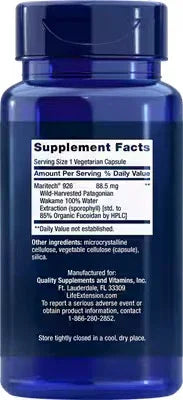 Blue supplement bottle with detailed supplement facts label for vegetarian capsules.