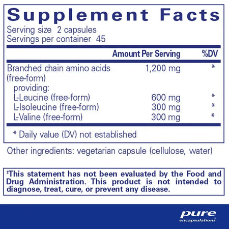 Supplement facts label for amino acids capsules with dosage and ingredients details