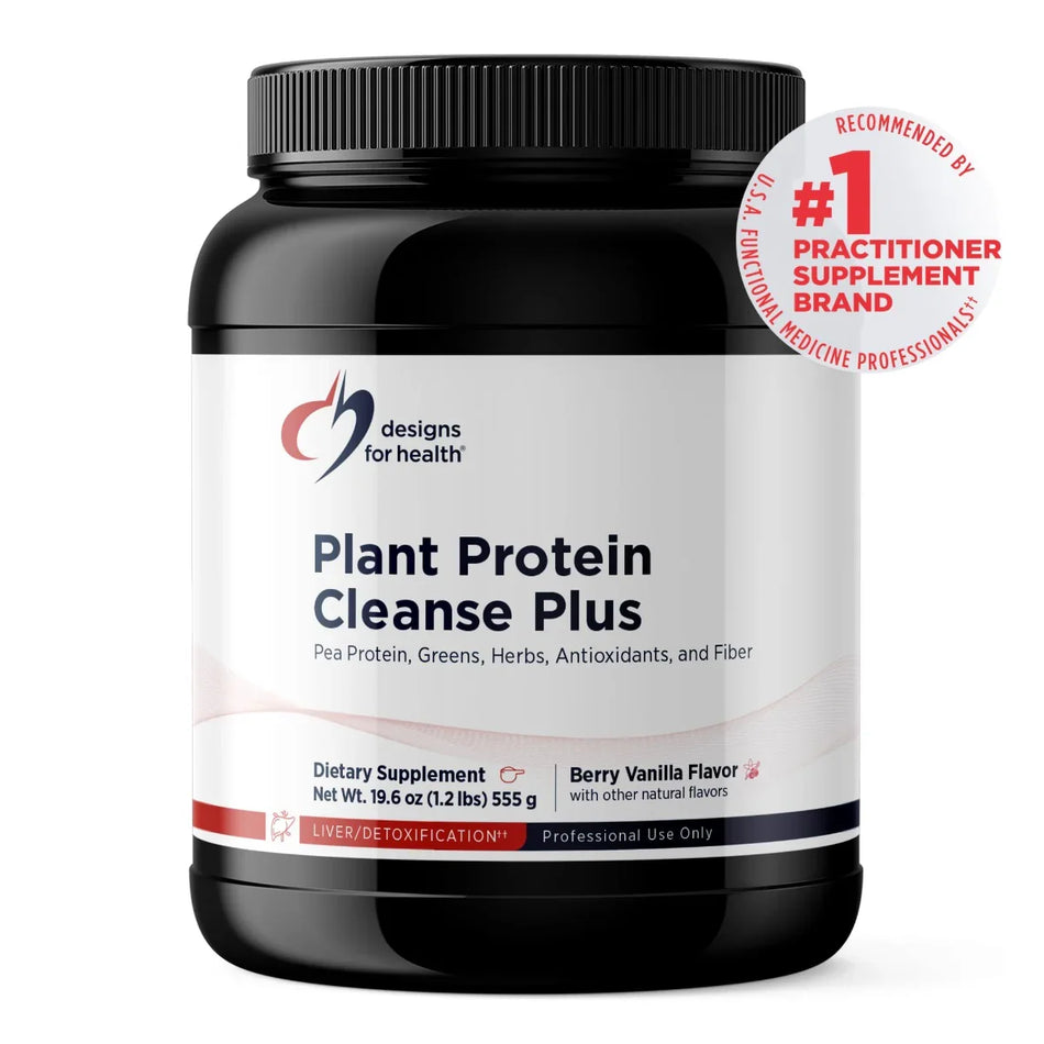 Plant Protein Cleanse Plus dietary supplement powder with berry vanilla flavor, 555g jar