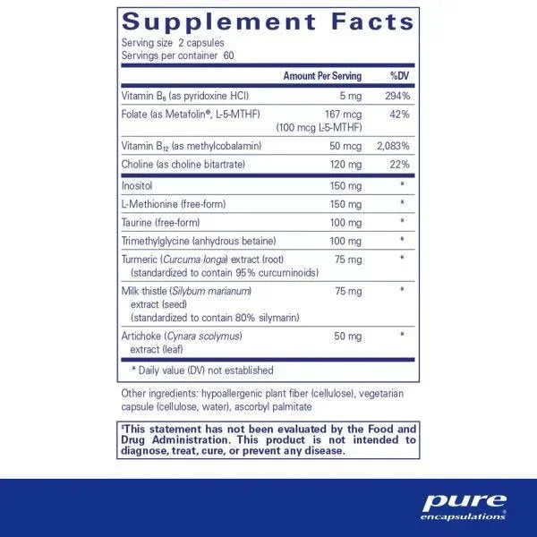 Supplement facts label listing vitamins, herbal extracts, and daily values for health capsules.
