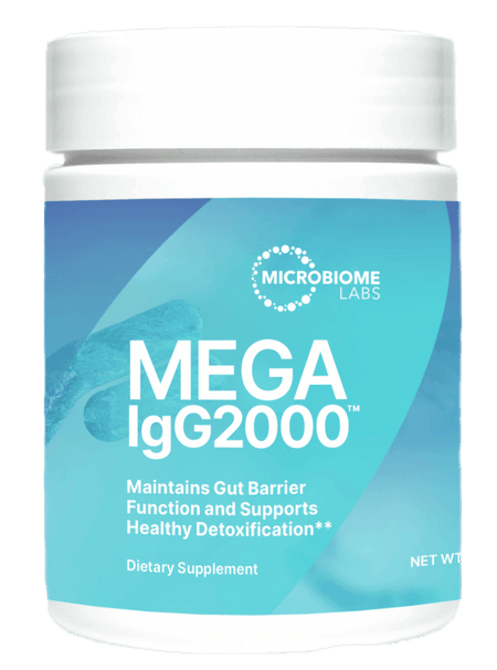 MegaIgG2000 powder dietary supplement for gut health and detox support by Microbiome Labs