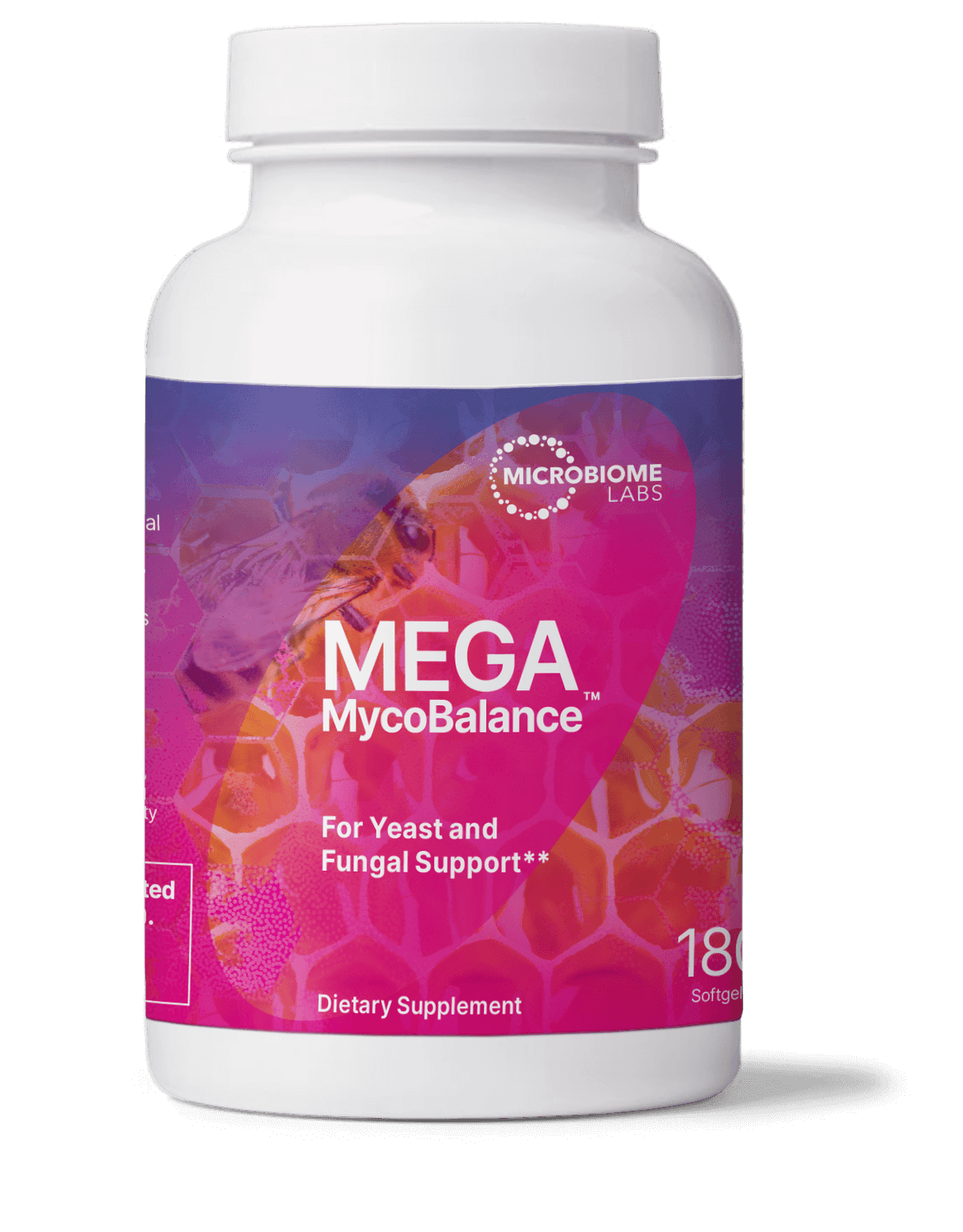 Mega MycoBalance dietary supplement bottle for yeast and fungal support, 180 softgels