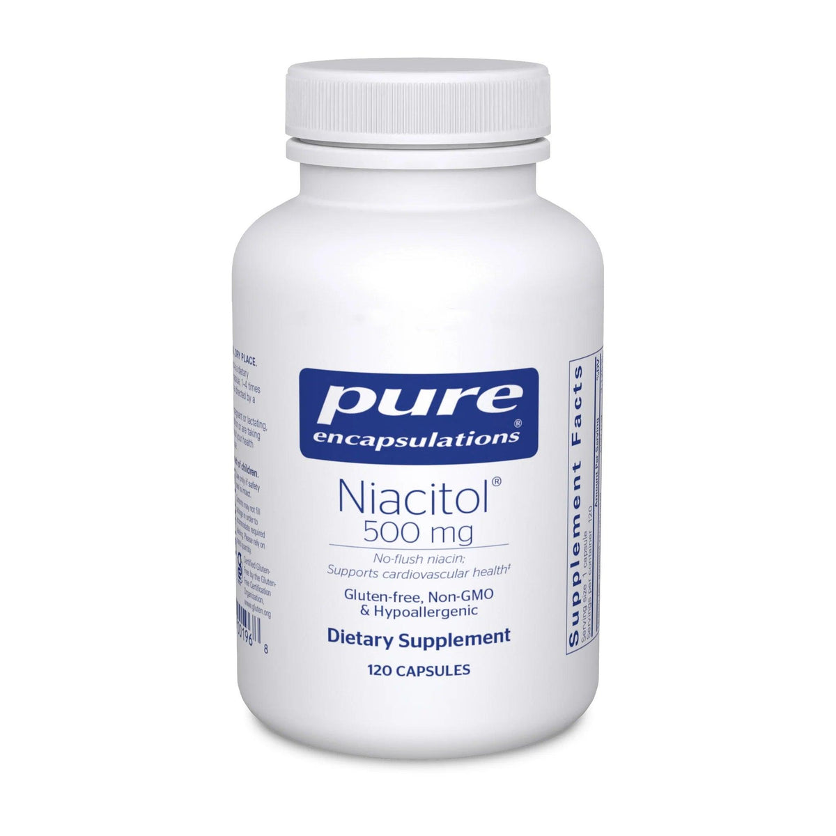Pure Encapsulations Niacitol 500 mg dietary supplement bottle, 120 capsules