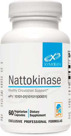 Nattokinase dietary supplement bottle, 60 vegetarian capsules for circulation support
