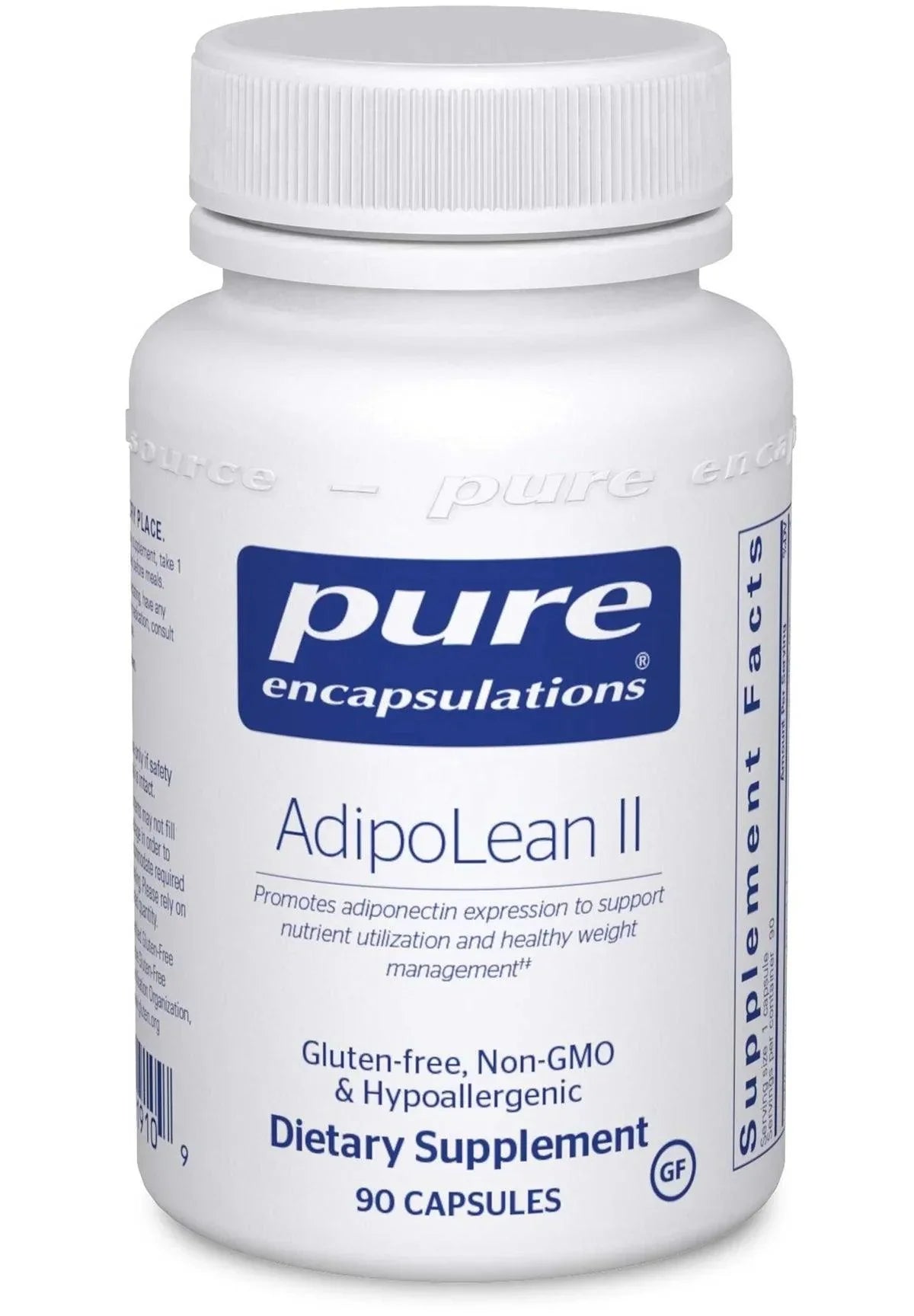 AdipoLean II dietary supplement bottle, gluten-free, non-GMO, 90 capsules