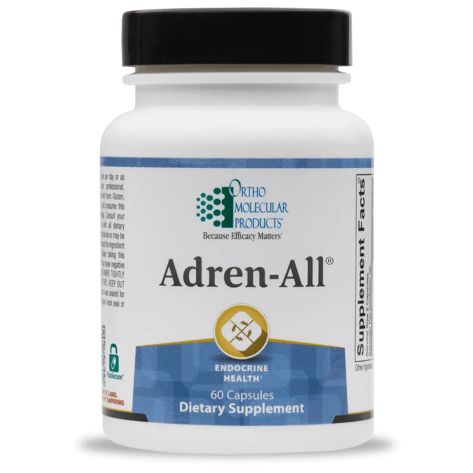 Adren-All dietary supplement bottle with 60 capsules for endocrine health