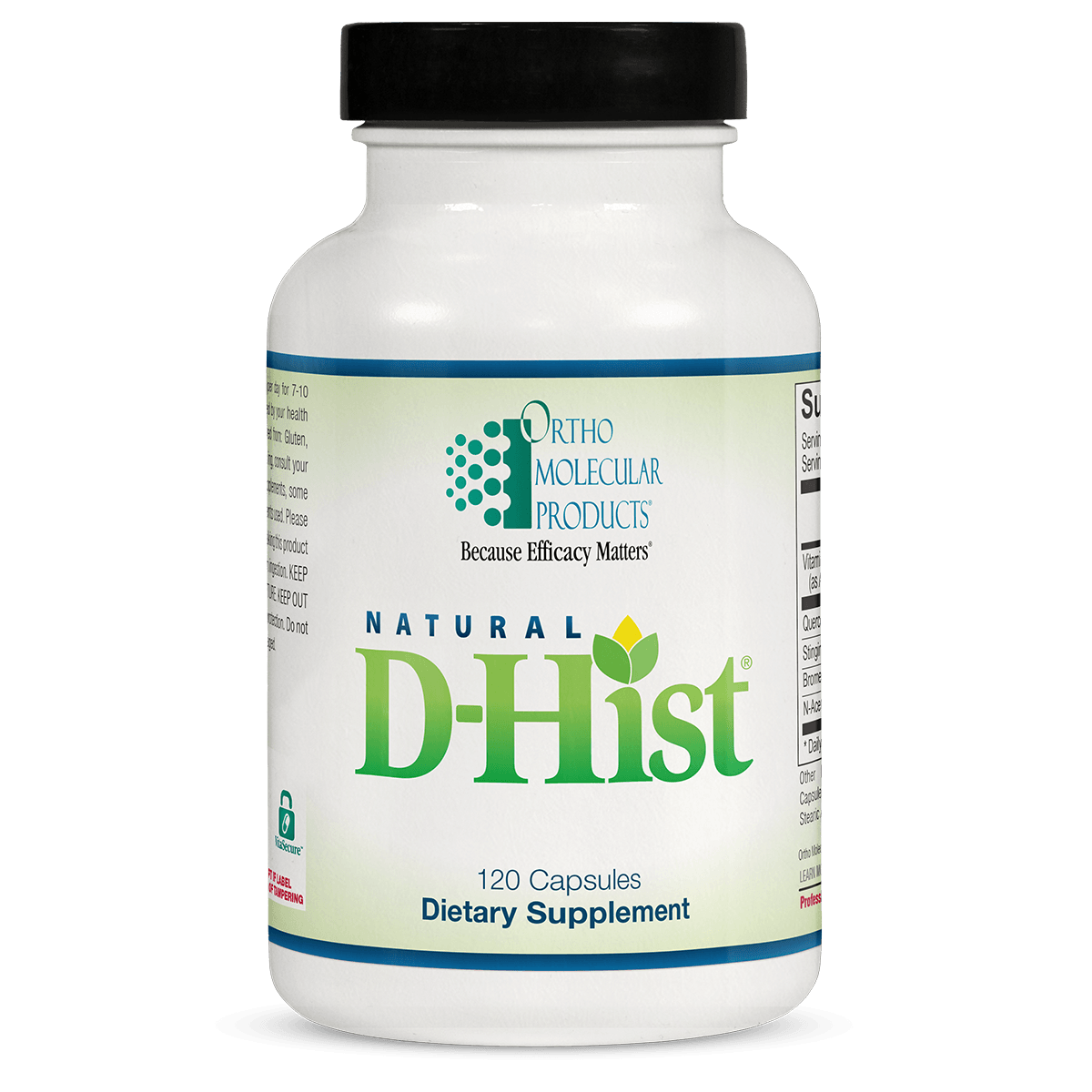 Natural D-Hist 120 capsules dietary supplement bottle for immune and respiratory support