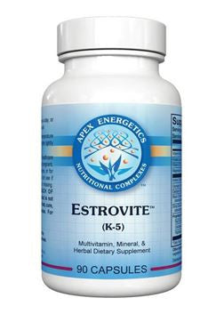 Estrovite K-5 multivitamin mineral and herbal dietary supplement bottle, 90 capsules