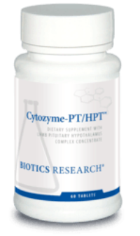 Cytozyme-PT/HPT dietary supplement bottle with white label and blue accents, 60 tablets