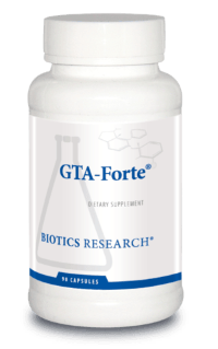 GTA-Forte dietary supplement bottle, 90 capsules, by Biotics Research.