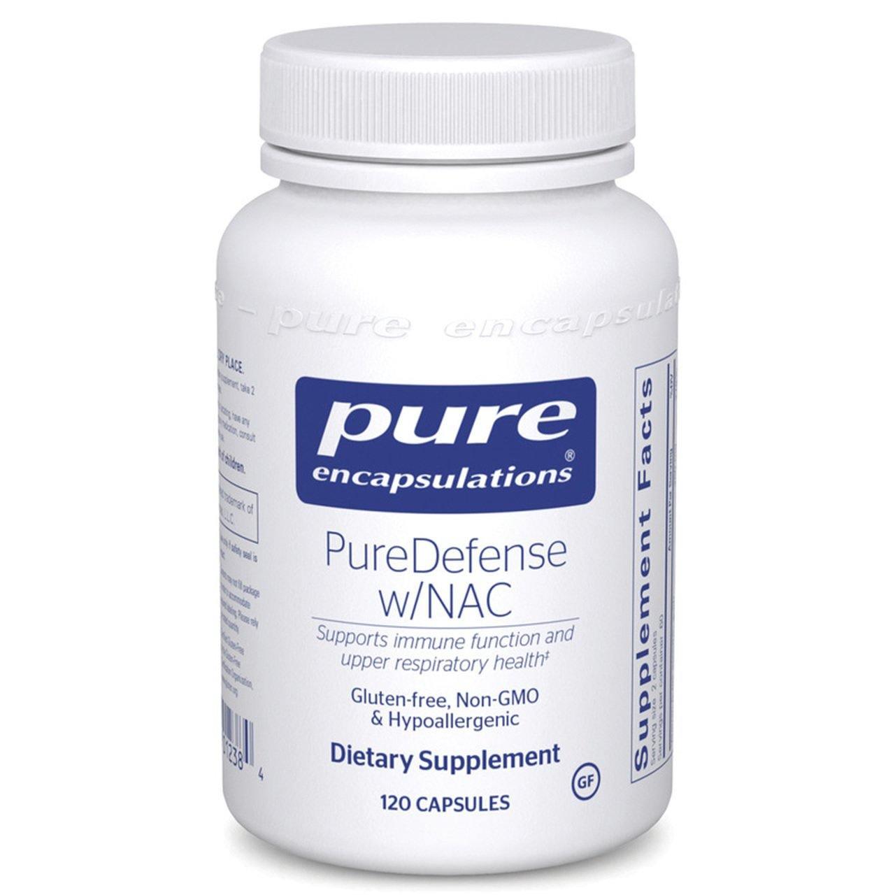 Pure Encapsulations PureDefense w/NAC dietary supplement bottle with 120 capsules, gluten-free and hypoallergenic