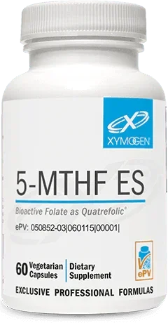 Bottle of 5-MTHF ES bioactive folate dietary supplement, 60 vegetarian capsules