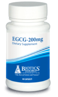 EGCG-200mg dietary supplement bottle, 60 capsules, white and blue label
