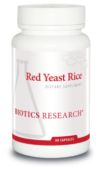 Red Yeast Rice dietary supplement bottle, 90 capsules, Biotics Research label