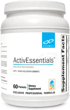 ActivEssentials dietary supplement bottle with 60 packets, professional grade nutrition