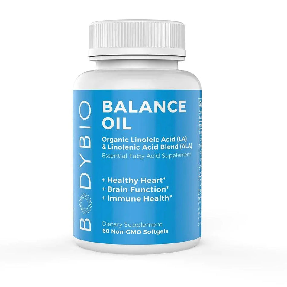 Balance Oil supplement bottle with omega fatty acids for heart, brain, and immune health support