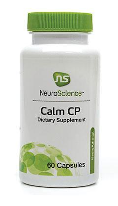 NeuroScience Calm CP dietary supplement bottle with 60 capsules, white and green label.