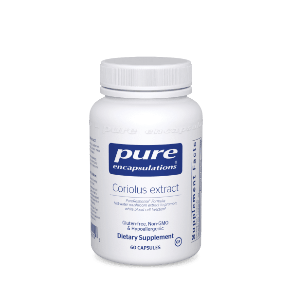 Pure Encapsulations Coriolus extract dietary supplement bottle, 60 capsules