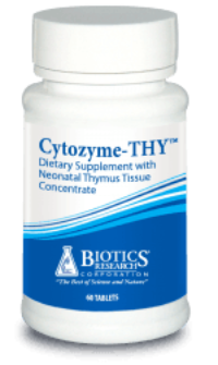 Cytozyme-THY dietary supplement bottle with blue and white label, 60 tablets