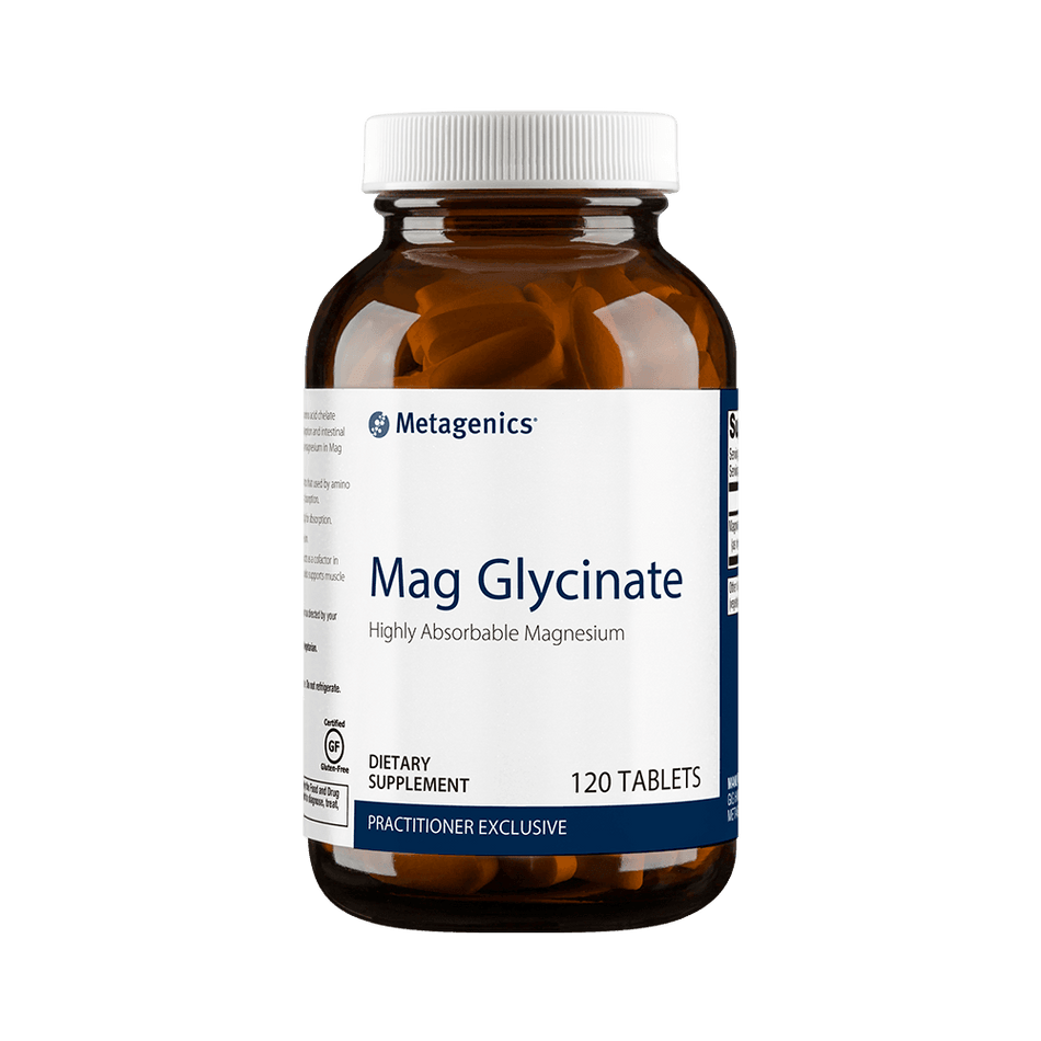 Mag Glycinate magnesium supplement bottle, 120 tablets, dietary supplement