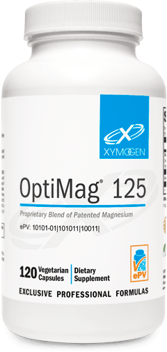 OptiMag 125 magnesium dietary supplement bottle with 120 vegetarian capsules