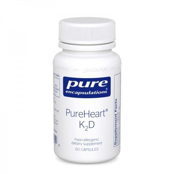 PureHeart K2D hypo-allergenic dietary supplement bottle with 60 capsules