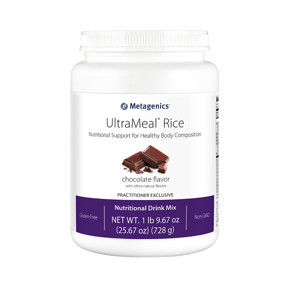 UltraMeal Rice chocolate flavor nutritional drink mix container, gluten-free and non-GMO