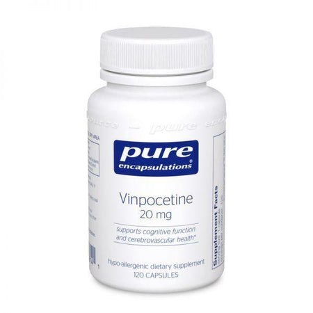 Vinpocetine 20mg supplement bottle, 120 capsules, supports cognitive and brain health