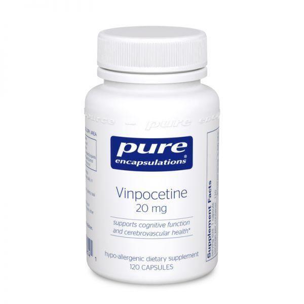 Vinpocetine 20mg supplement bottle, 120 capsules, supports cognitive and brain health