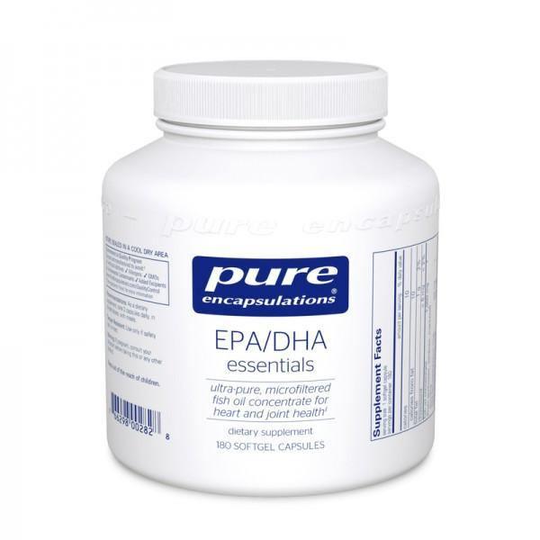 Pure Encapsulations EPA/DHA Essentials fish oil supplement bottle, 180 softgels