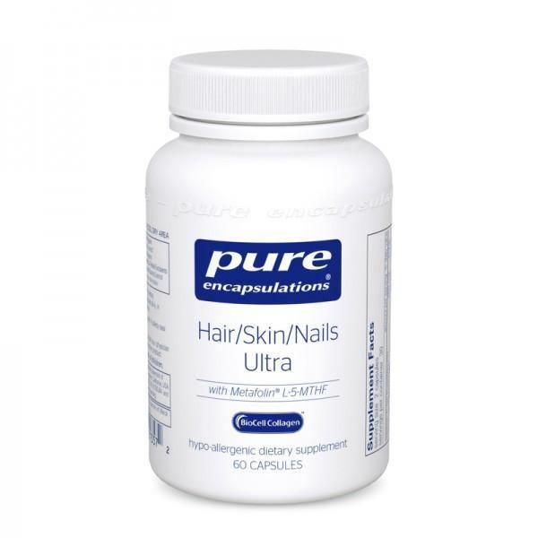 Pure Encapsulations Hair Skin Nails Ultra supplement bottle, 60 capsules, dietary support
