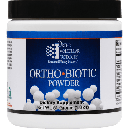 Ortho-Biotic Powder dietary supplement container with blue label, 51 grams