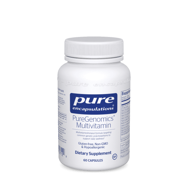 PureGenomics Multivitamin dietary supplement bottle, 60 capsules, gluten-free, Non-GMO