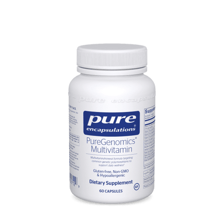 PureGenomics Multivitamin dietary supplement bottle, 60 capsules, gluten-free, Non-GMO
