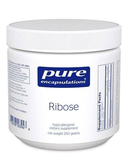 Pure Encapsulations Ribose powder dietary supplement container, 250 grams, front label view