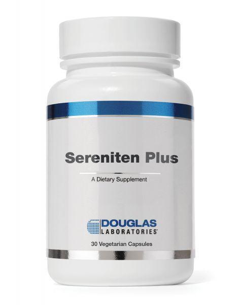 Sereniten Plus dietary supplement bottle, 30 vegetarian capsules, white label.