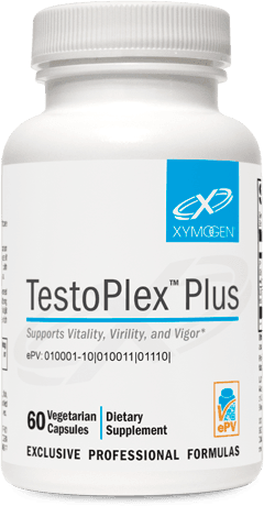 TestoPlex Plus dietary supplement bottle with 60 vegetarian capsules, professional formula